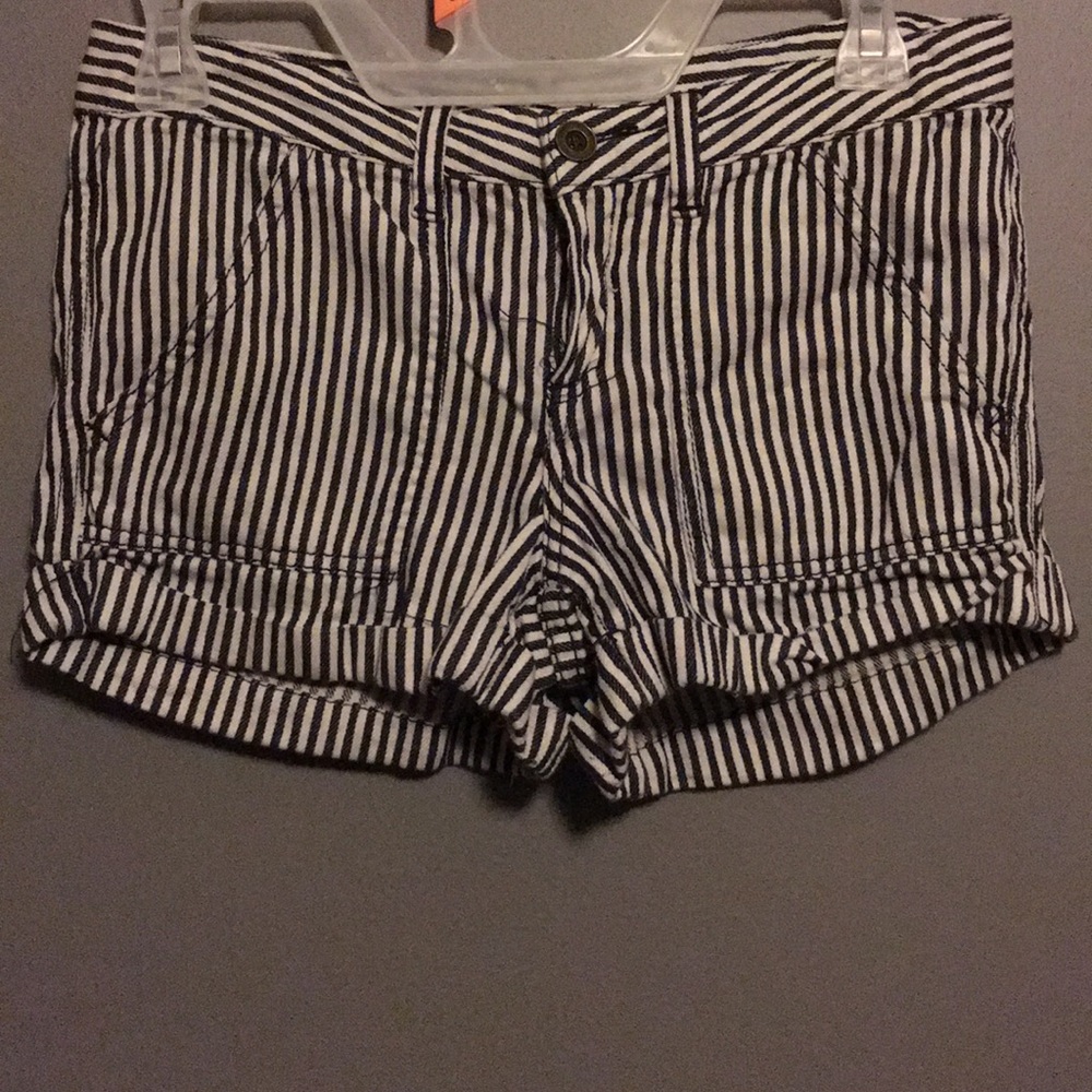 White and blue striped shorts